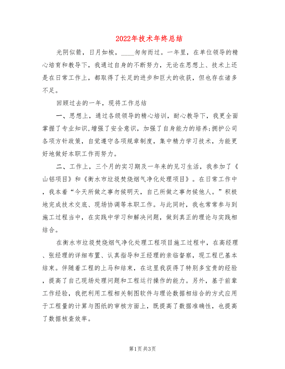 2022年技术年终总结(2篇)_第1页