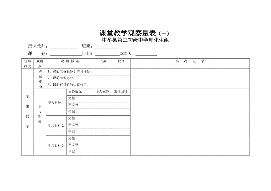 中牟县中学理科课堂教学观察量表1和_第1页