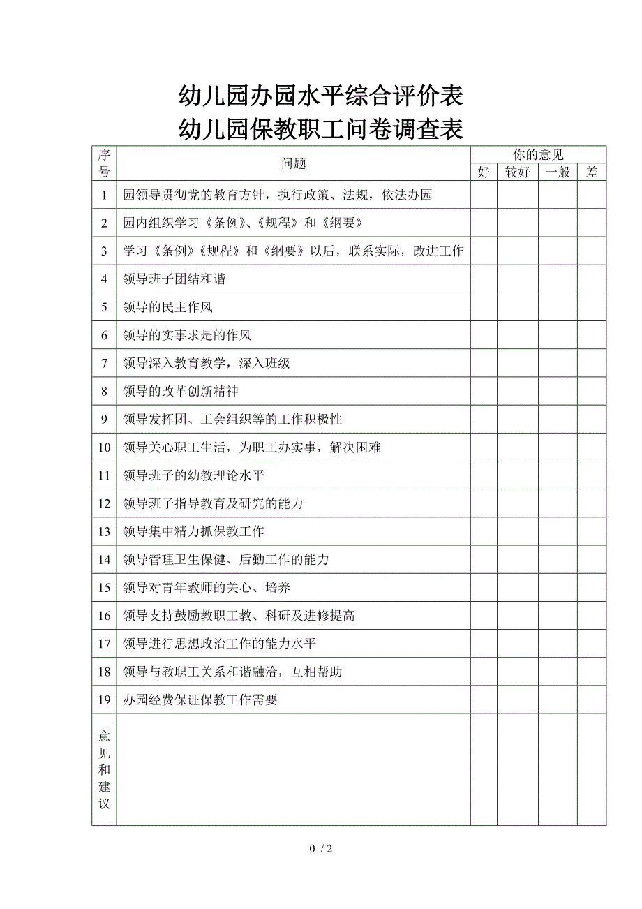 幼儿园保教职工问卷调查表_第1页