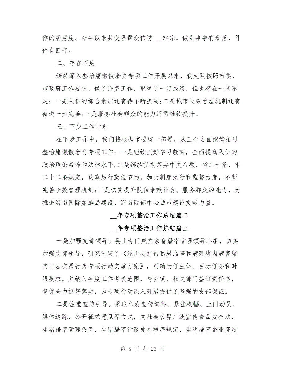 2021年专项整治工作总结8篇_第5页