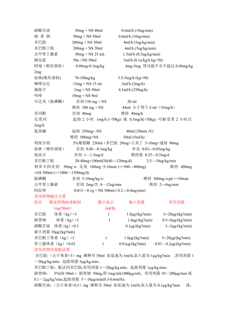 常用抢救药物用法用量计算_第1页