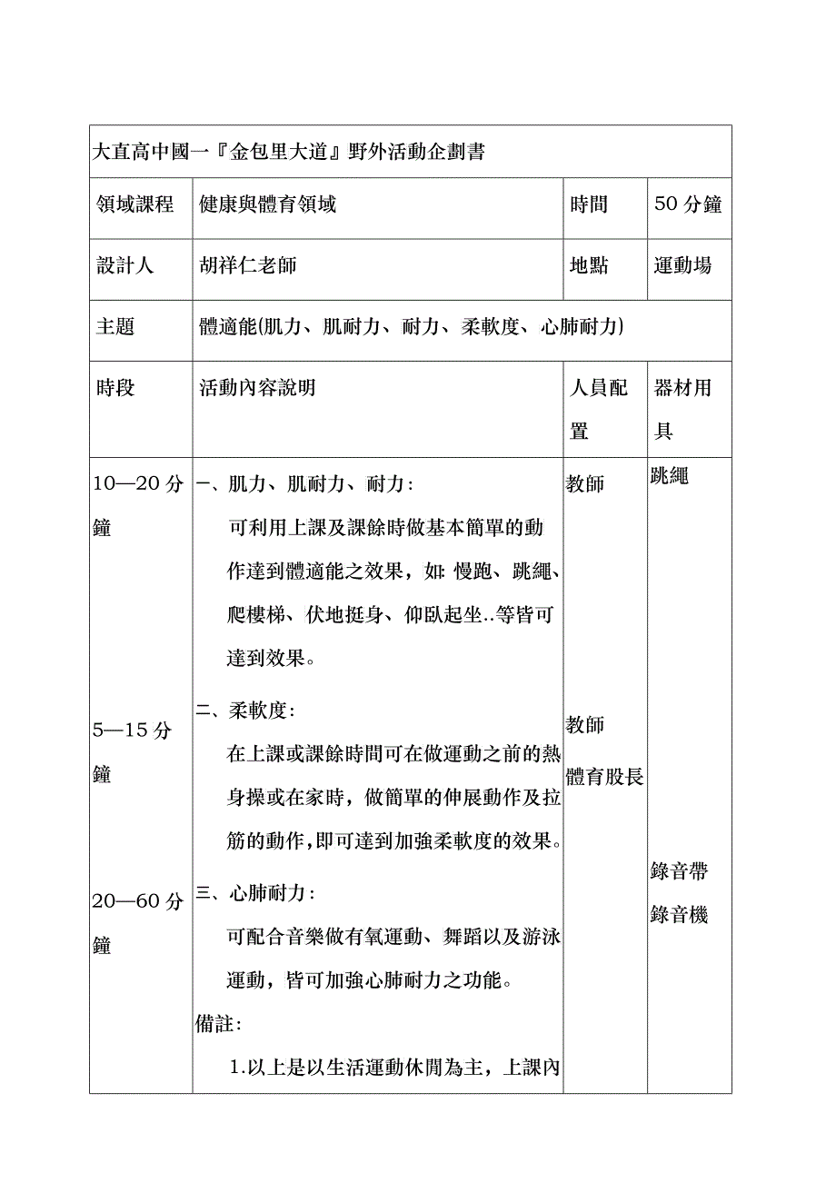 大直高中国一金包里大道野外活动企划书_第1页