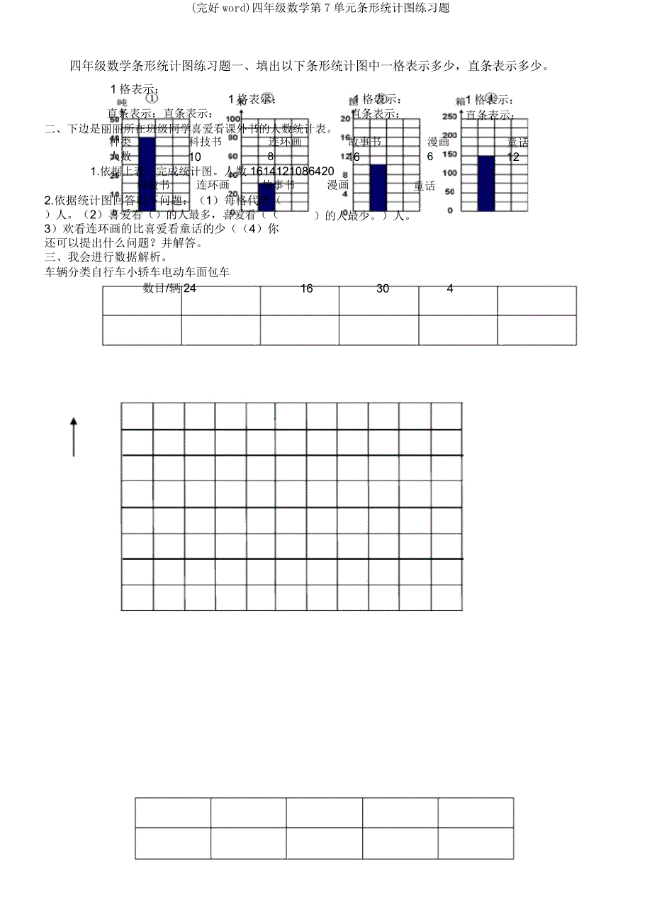 四年级数学第7单元条形统计图练习题.docx_第1页
