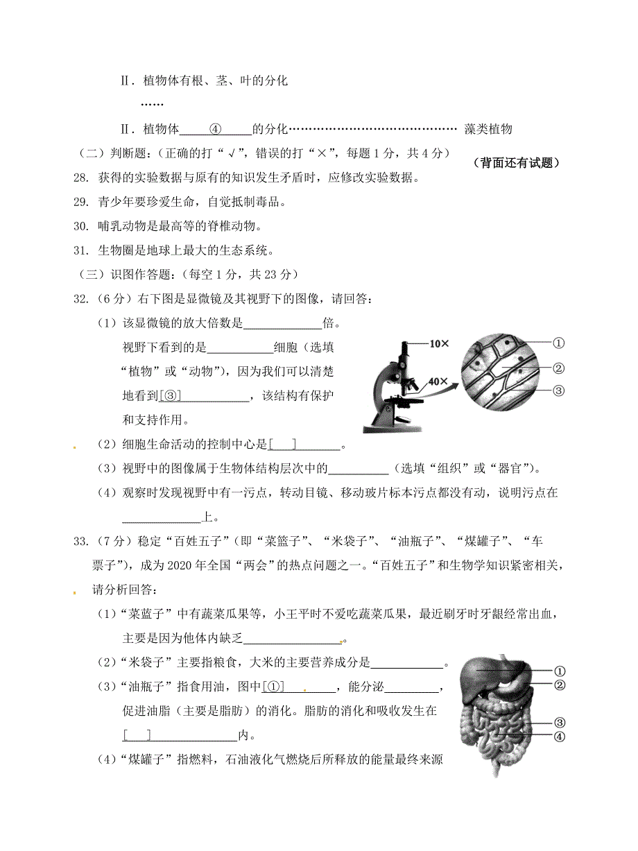 福建省邵武市晒口善德中小学中考生物摸拟试题2无答案_第4页