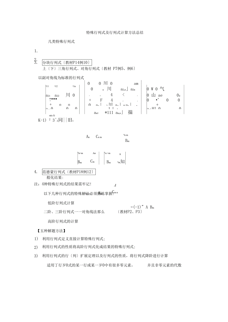 线性代数特殊行列式及行列式计算方法总结材料_第1页