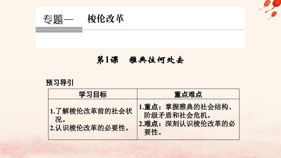 2018-2019学年高中历史 专题一 梭伦改革 1-1 雅典往何处去课件 人民版选修1_第1页