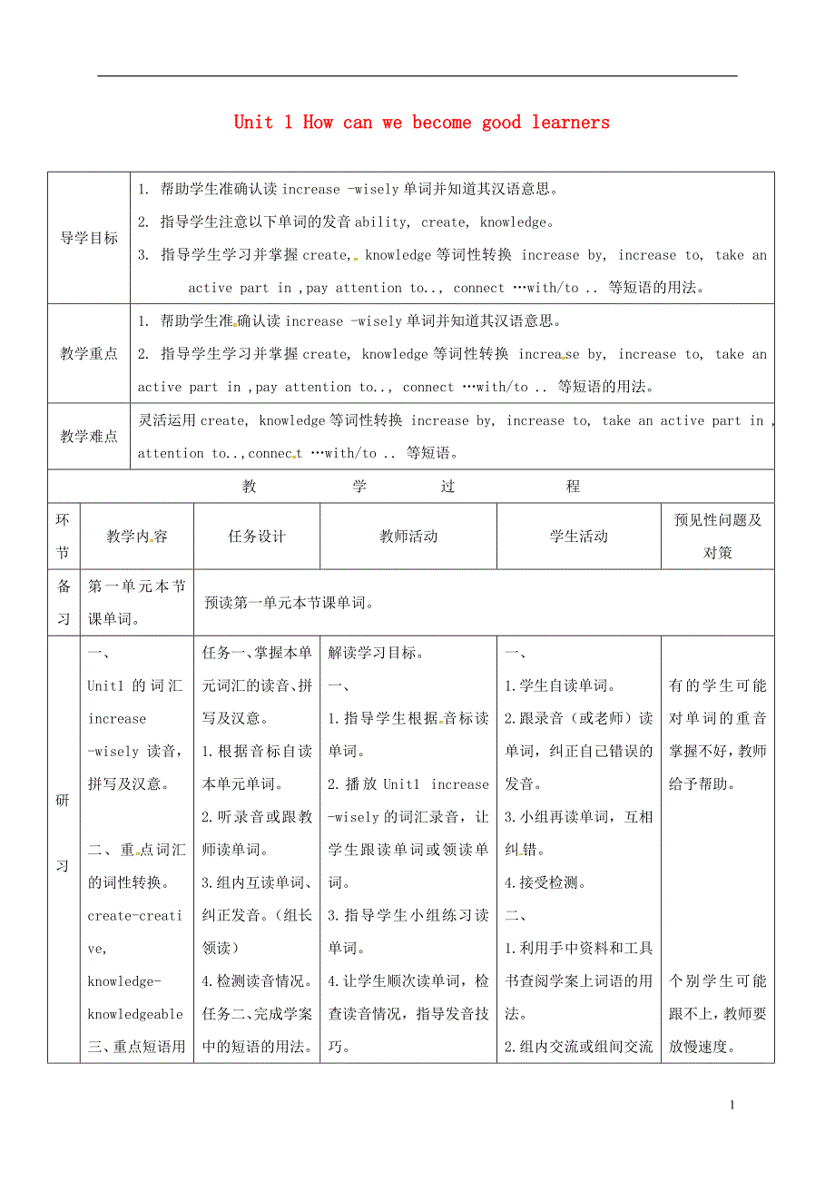 吉林省通化市东昌区九年级英语全册 Unit 1 How can we become good learners词汇课导学案2 （新版）人教新目标版_第1页