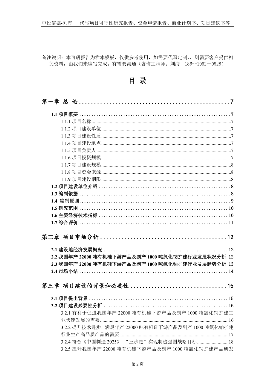 年产22000吨有机硅下游产品及副产1000吨氯化钠扩建项目资金申请报告写作模板_第2页