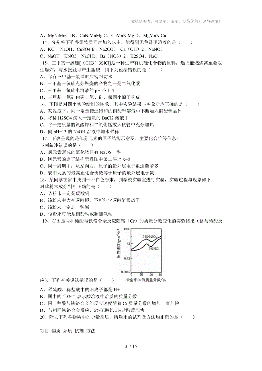 2011年山东省潍坊市中考化学学业水平考试试卷及答案_第3页