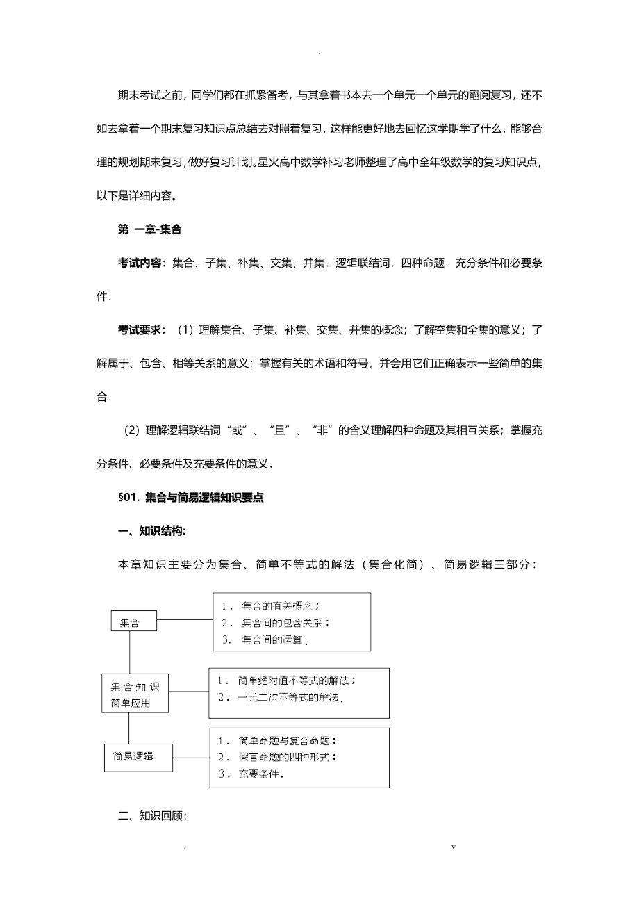 高考数学一对一辅导：高中数学期末复习知识点大全