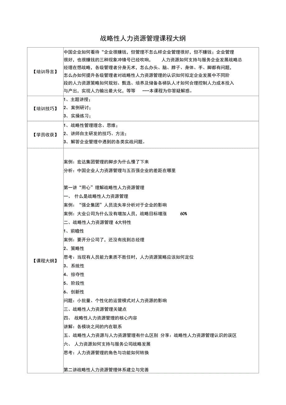 战略性人力资源管理课程大纲_第2页