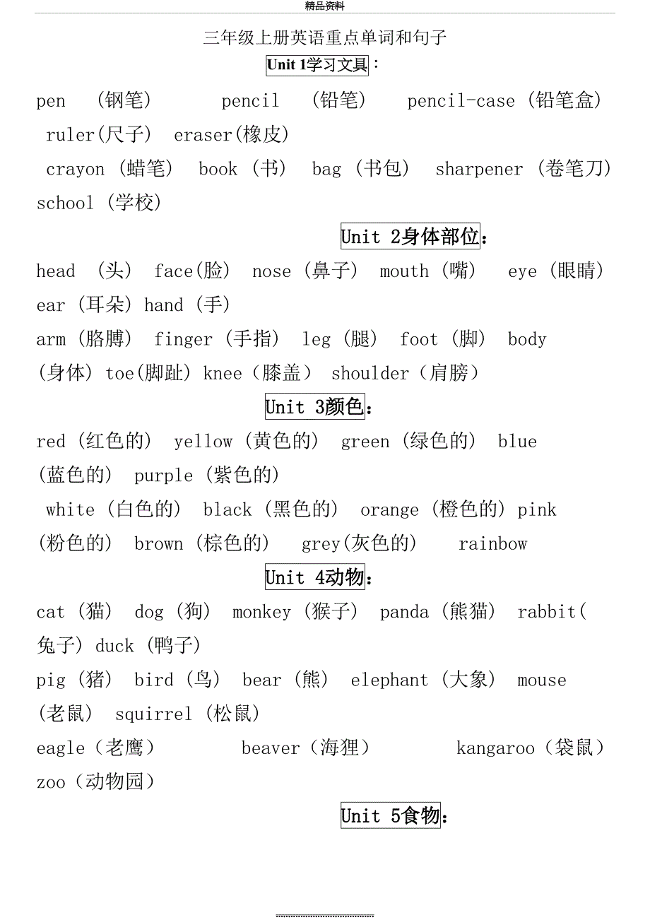 最新PEP人教版三年级上册英语重点单词和句子_第2页