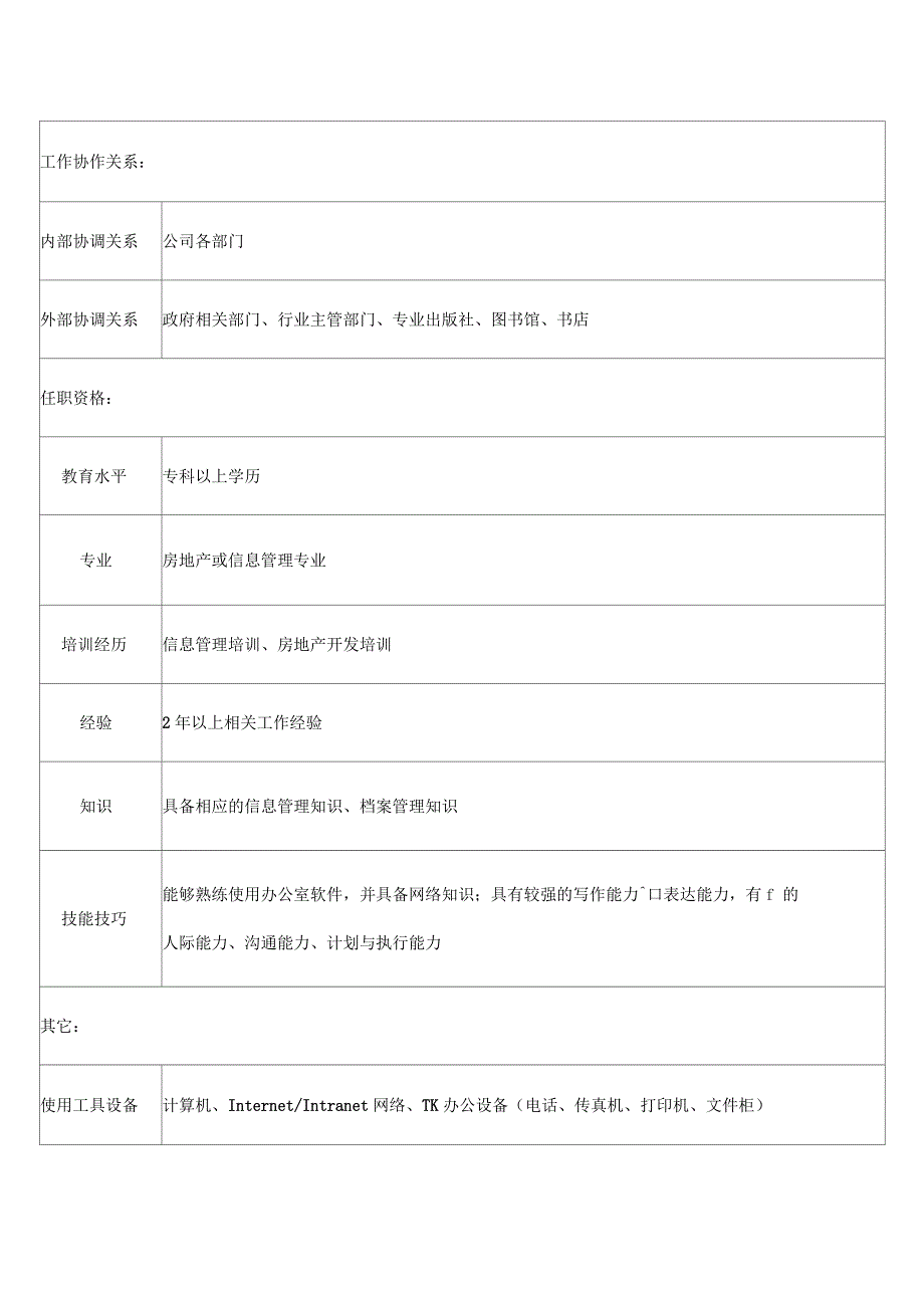 地产企业信息资源部信息管理职务说明书_第3页