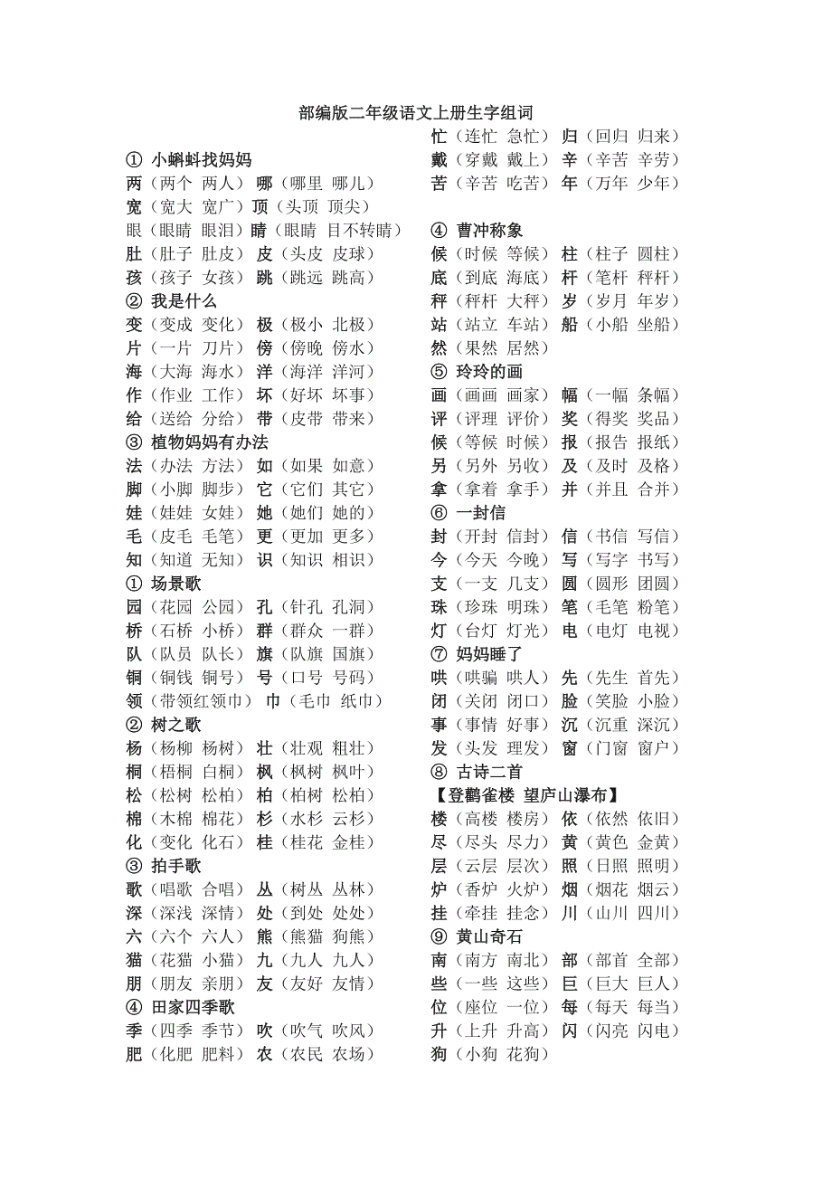 部编版二年级语文上册生字组词.doc_第1页