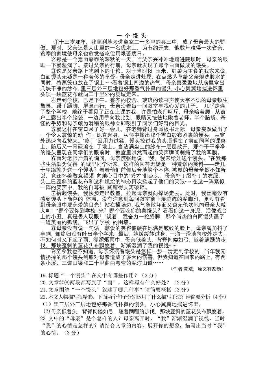 中考升学模拟语文试题（三）_第5页