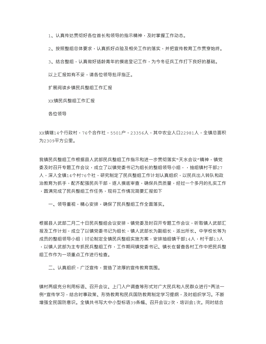 2021年乡镇民兵整组工作进展情况汇报_第3页