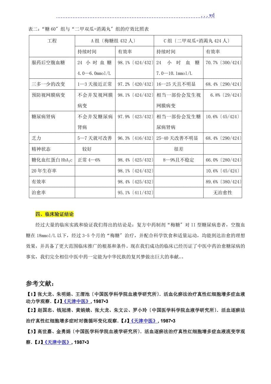 II型糖尿病治愈复方中药制剂梅糖机理设计研究和临床效果概述_第5页