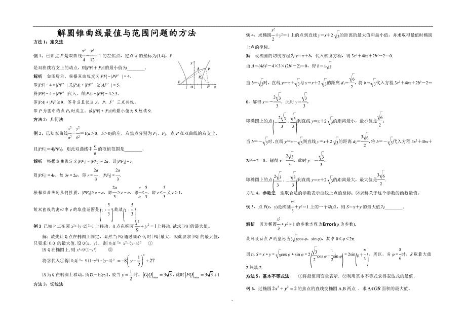 解圆锥曲线最值与范围问题的方法.doc