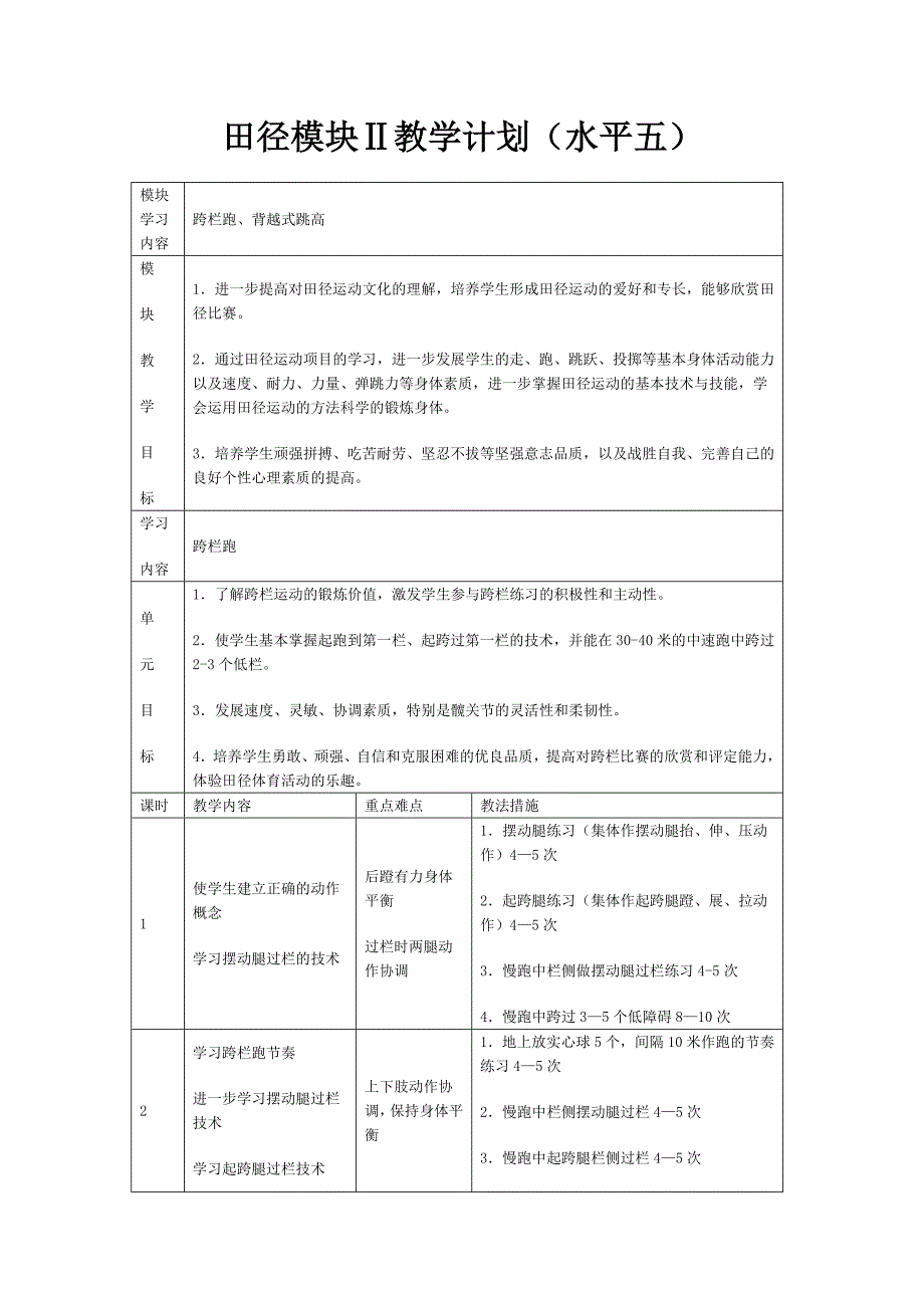 田径模块2教学计划_第1页