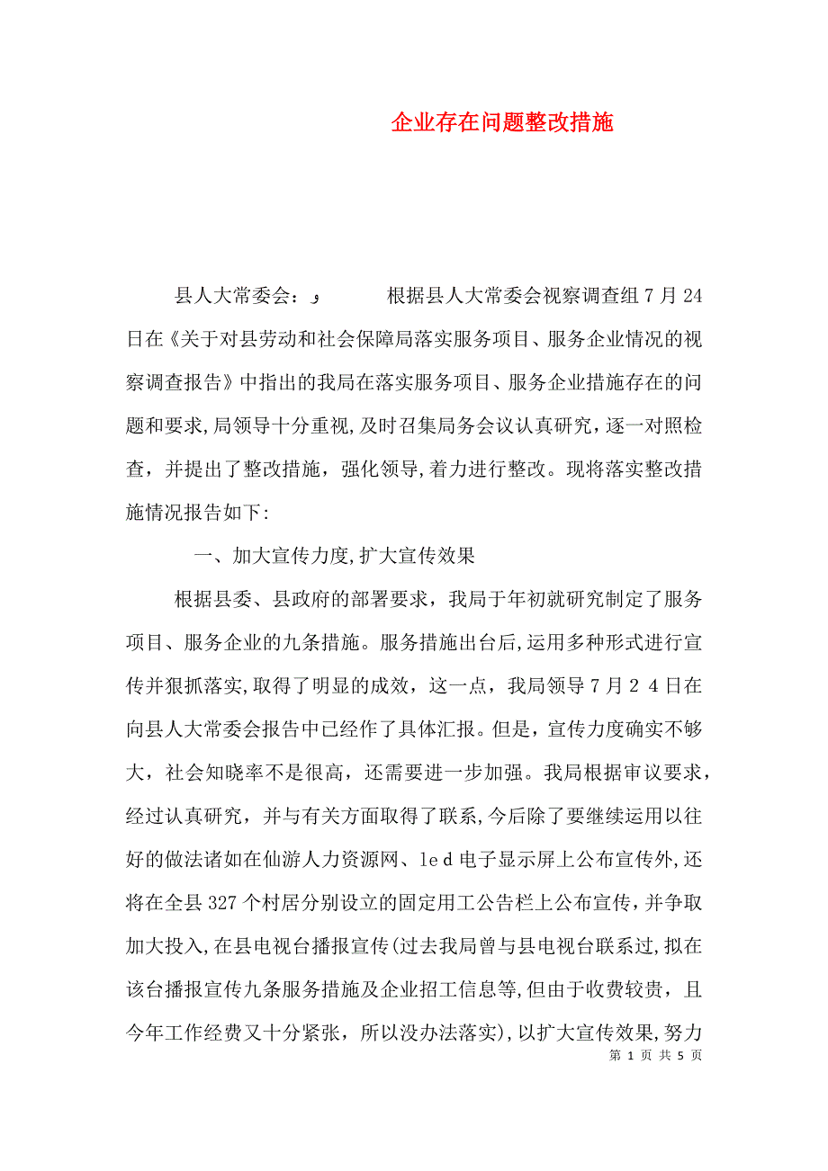 企业存在问题整改措施_第1页