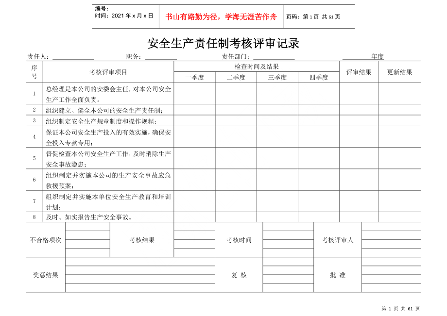 安全生产责任制考核评审记录_第1页