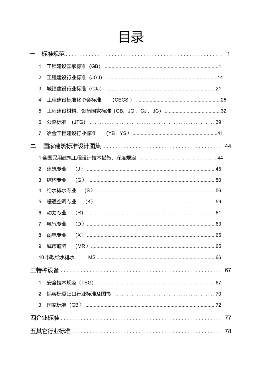 最新建筑业标准规范图集目录清单_第1页