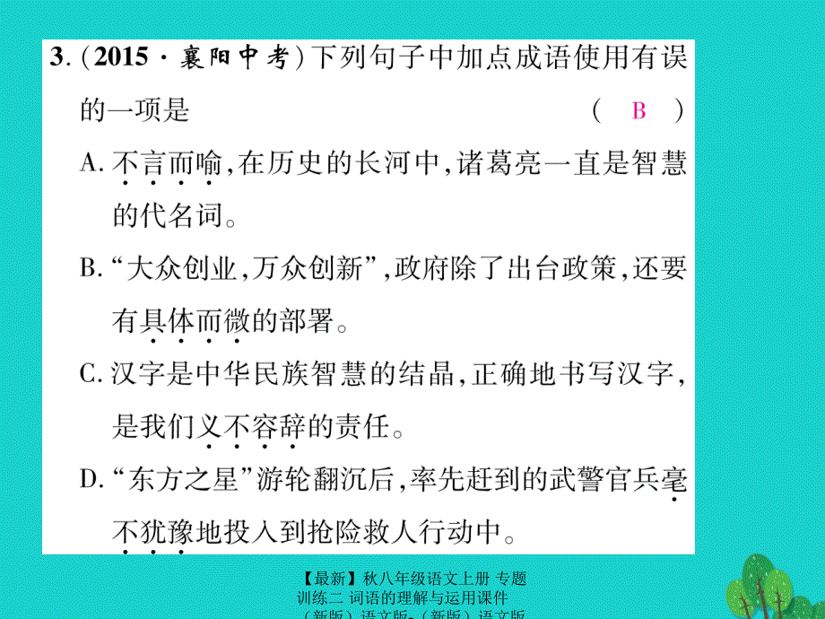 最新八年级语文上册专题训练二词语的理解与运用课件语文版语文版初中八年级上册语文课件_第4页