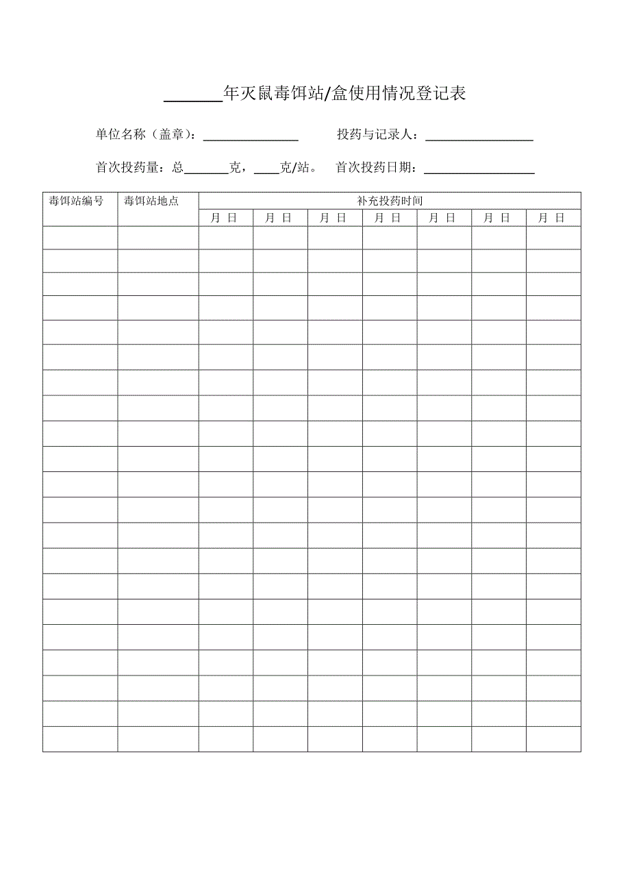 灭鼠毒饵站投饵记录参考模板及填写要求.doc_第1页