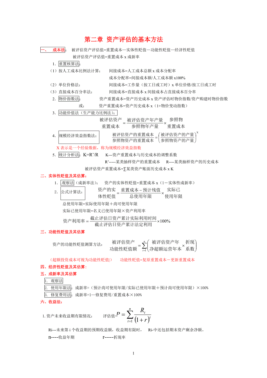 资产评估自考公式整理_第1页