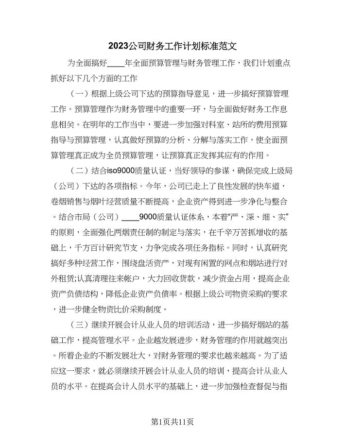 2023公司财务工作计划标准范文（三篇）.doc