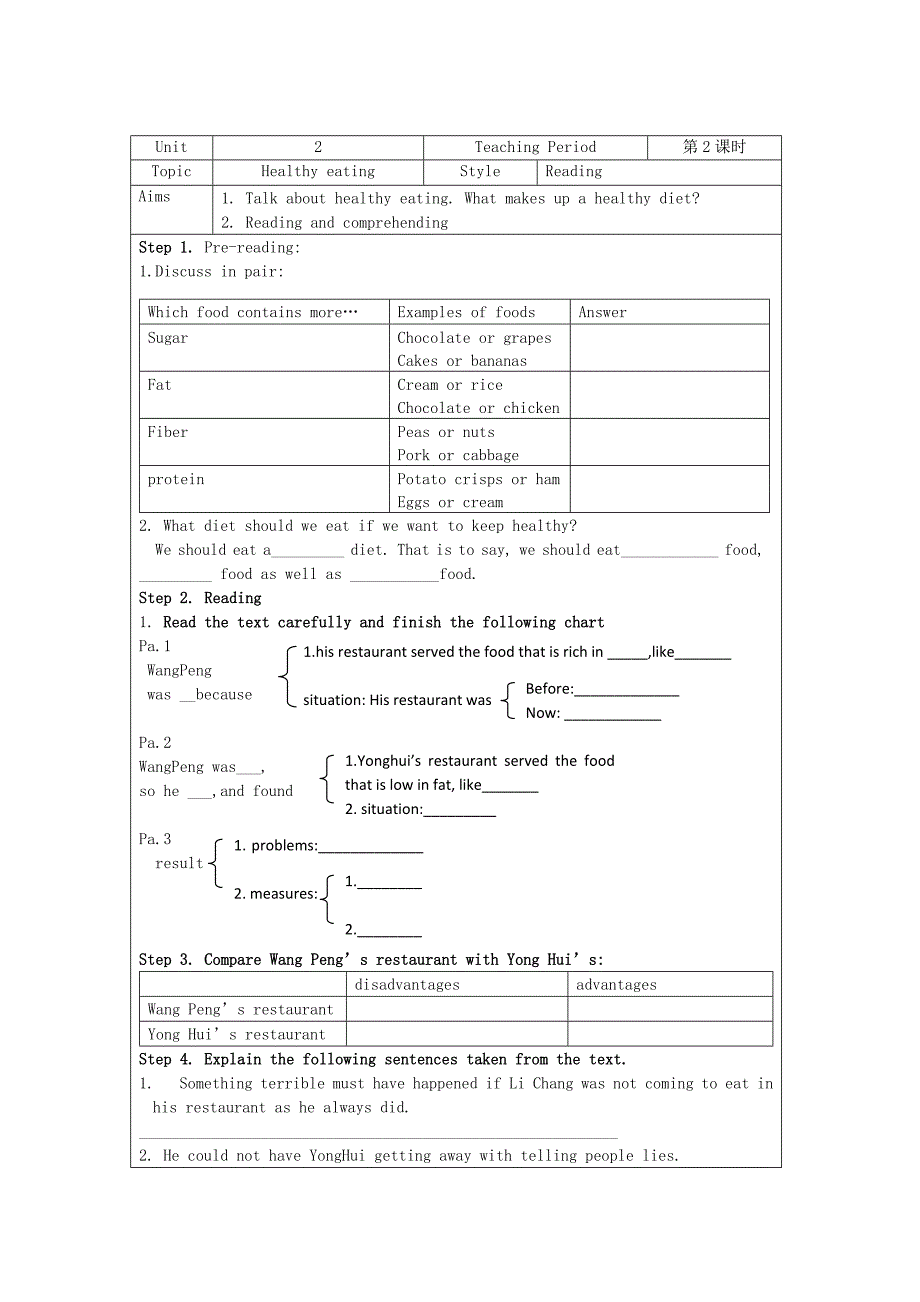 英语必修3人教版成套导学案Unit-2-Healthy-eating-单元学案_第2页