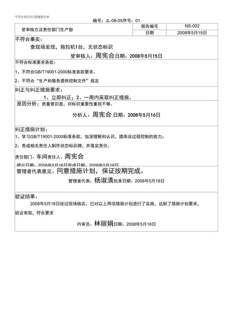 [精品]内审不符合项及纠正措施报告单_第3页