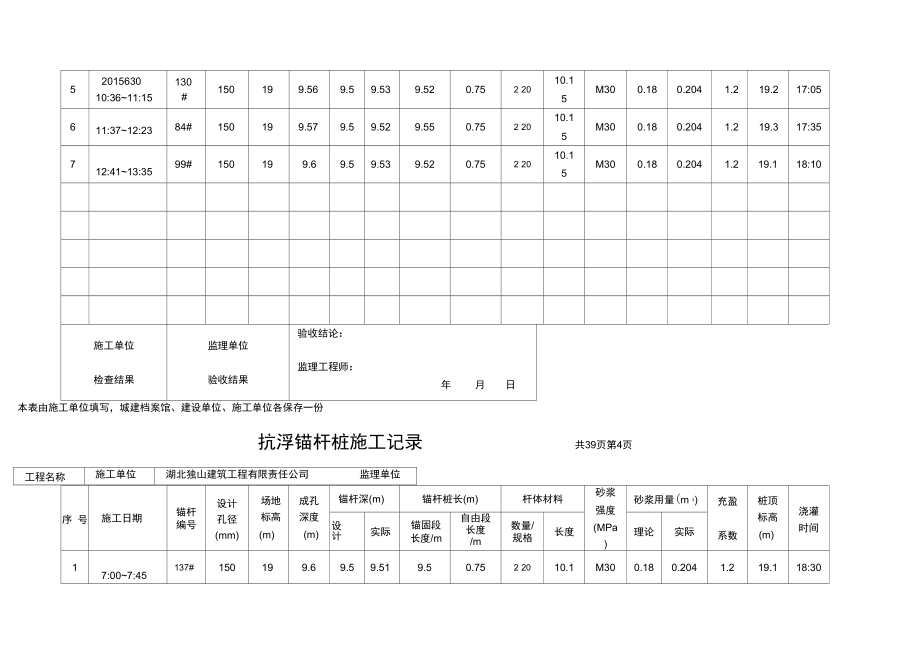 抗浮锚杆桩施工记录文本_第4页