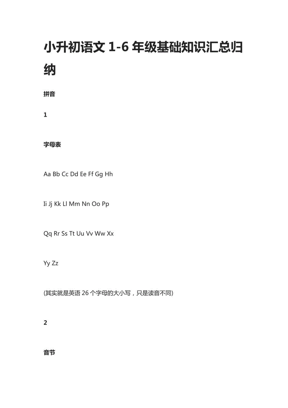 2020小升初语文1-6年级基础知识汇总归纳_第1页