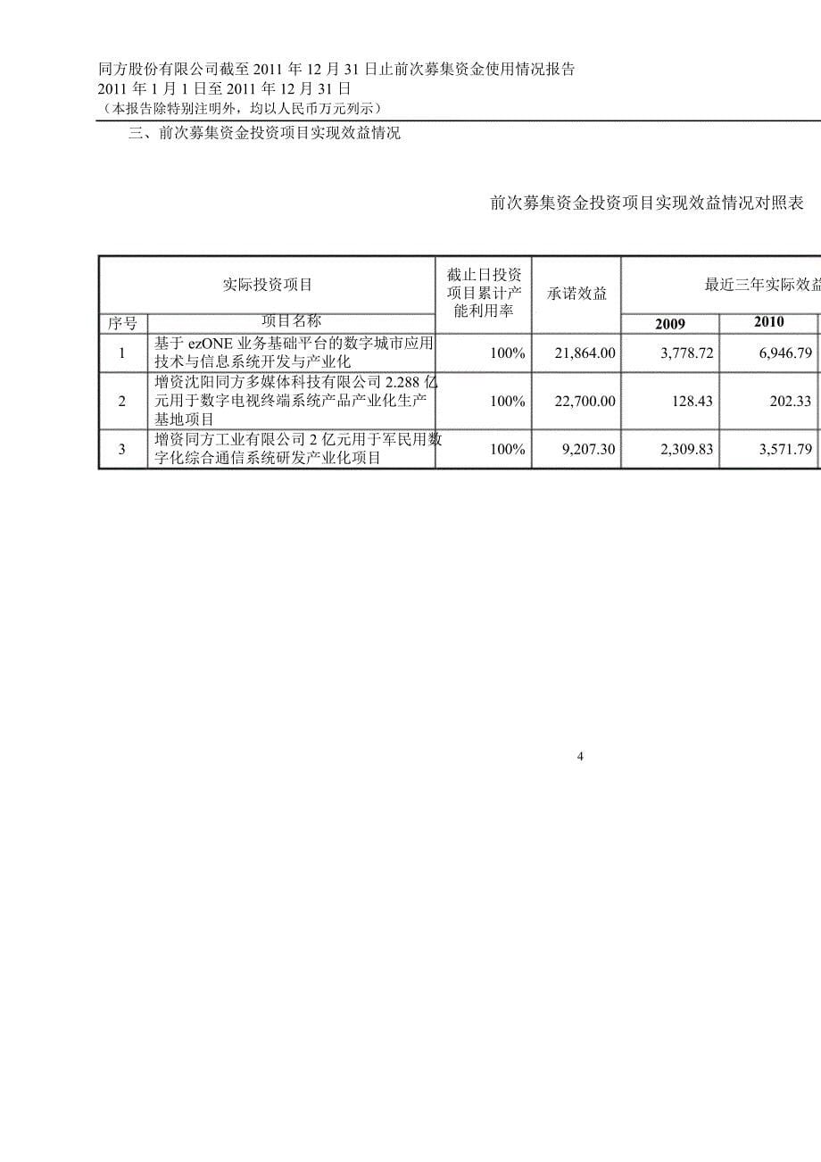 600100 同方股份前次募集资金使用情况鉴证报告_第5页