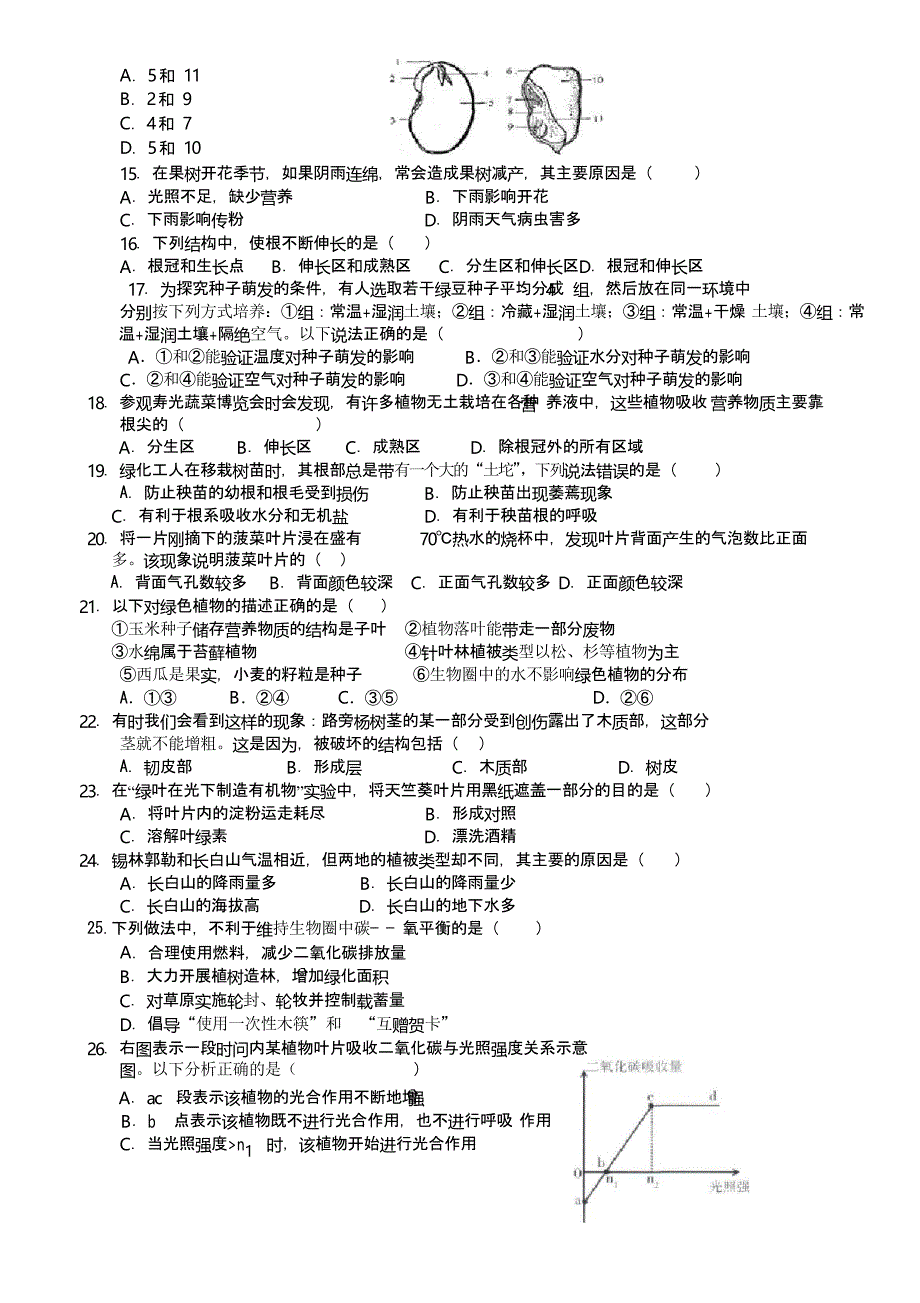 鲁教版初中初一六年级下册生物期末模拟试题及答案_第2页