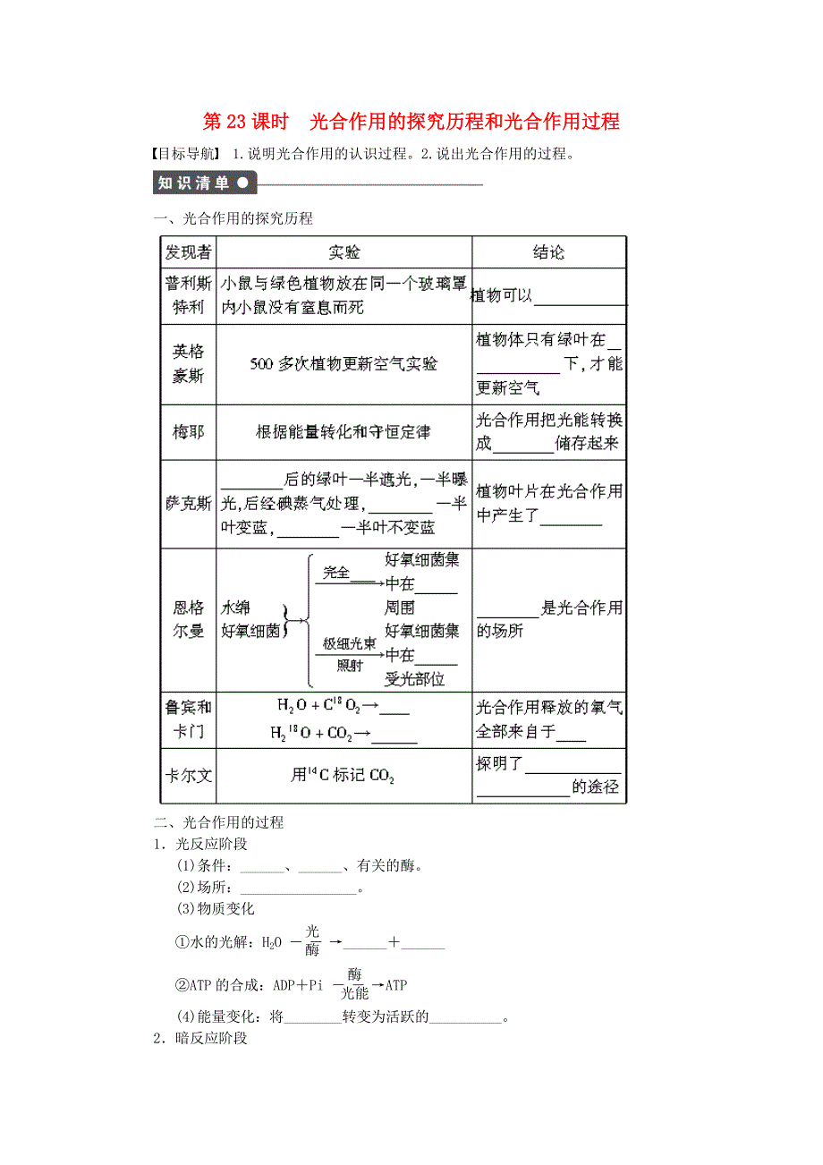 2015-2016高中生物5.4能量之源-光与光合作用光合作用的探究与过程课时作业新人教版必修1_第1页