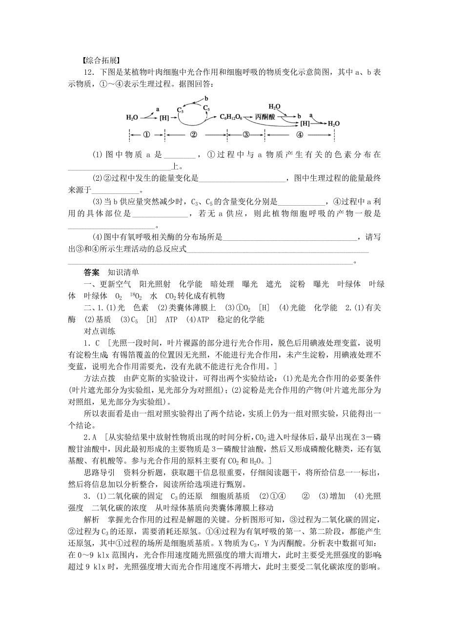 2015-2016高中生物5.4能量之源-光与光合作用光合作用的探究与过程课时作业新人教版必修1_第5页