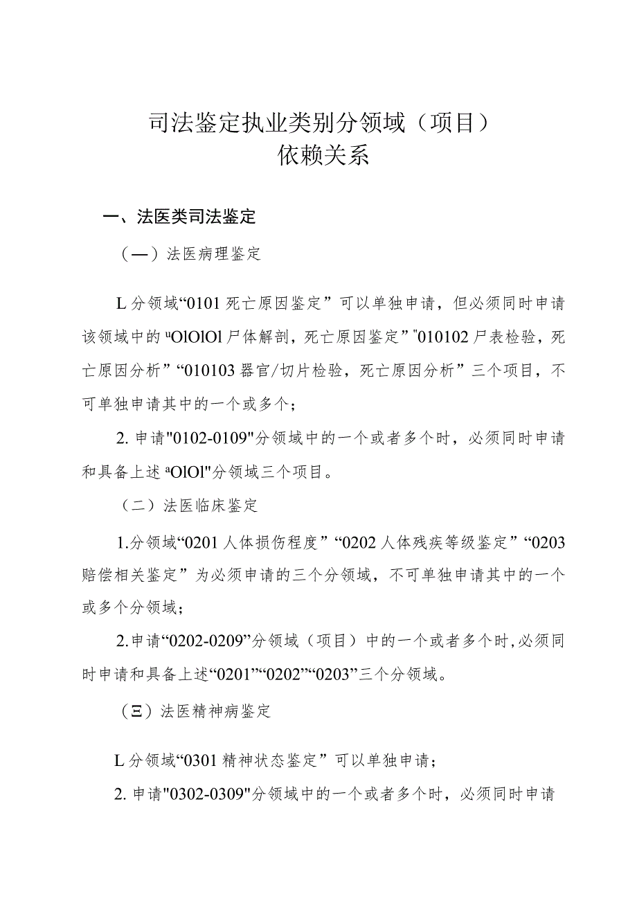 关于司法鉴定执业分领域（项目）间依赖关系（本细则第三十五条附件）_第1页