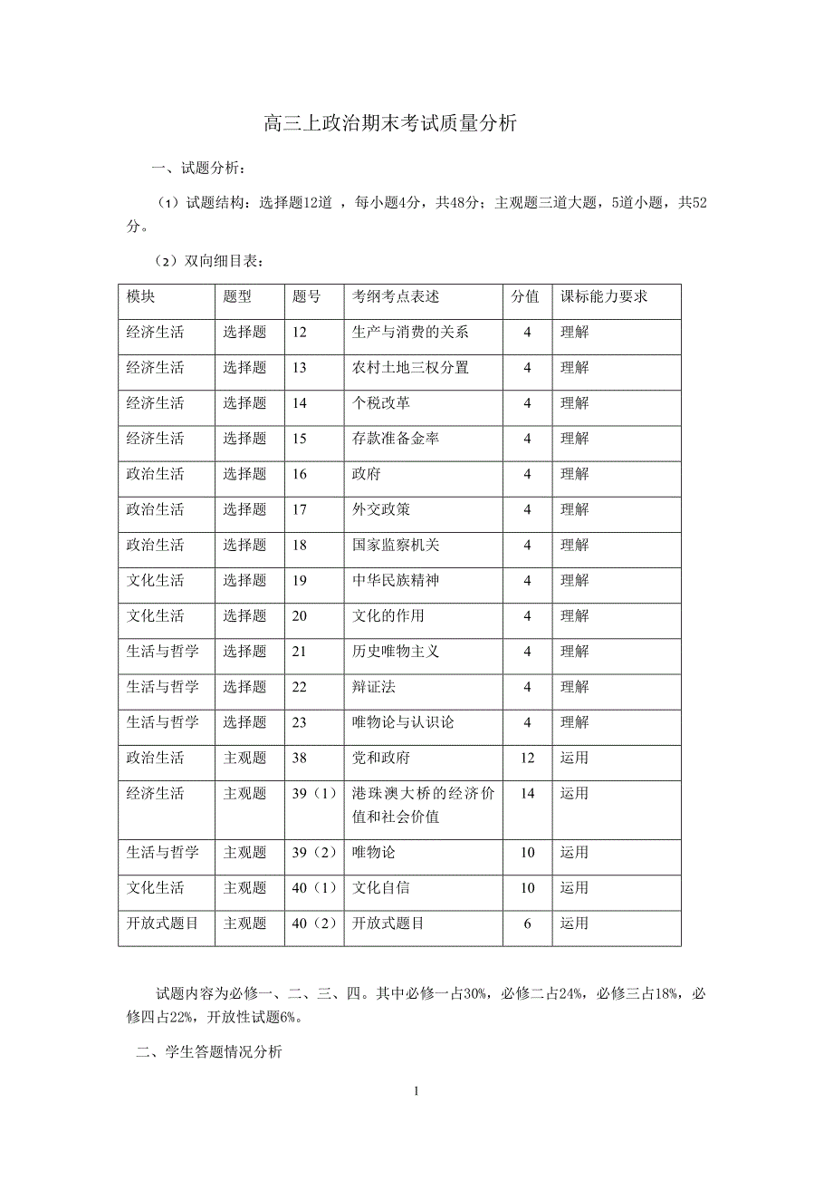 高三上政治期末考试质量分析.docx_第1页