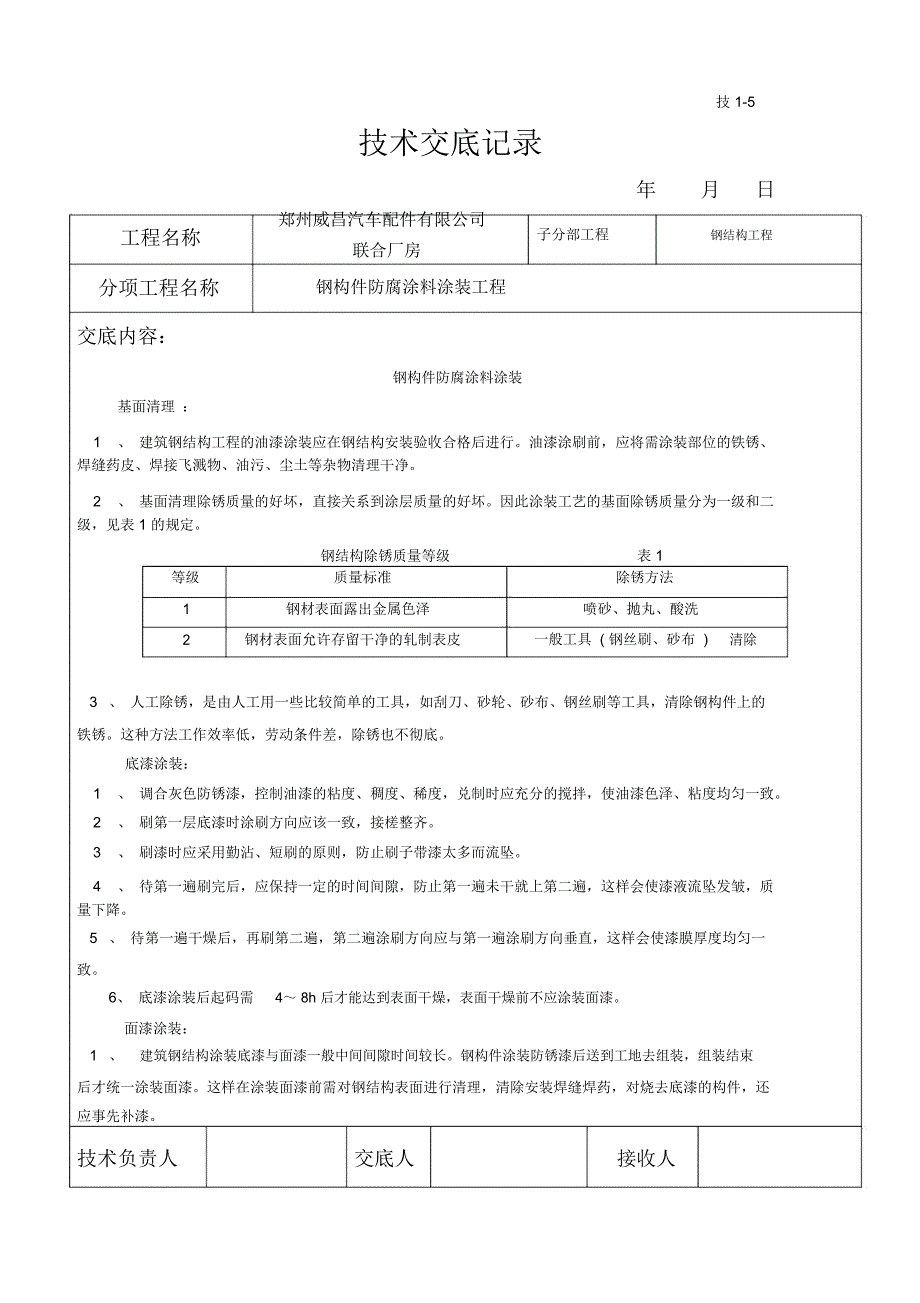 钢结构防腐涂料涂装技术交底_第1页