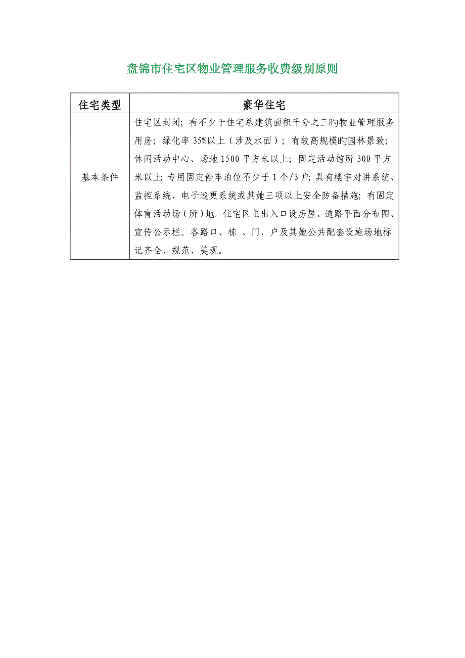 盘锦市住宅区物业管理服务收费等级重点标准_第1页