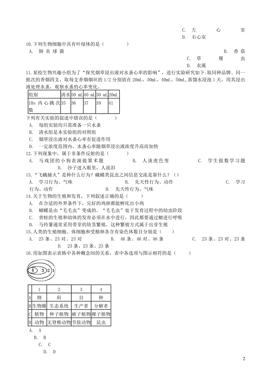 河南省邓州市2019年中考生物模拟试卷（一）_第2页