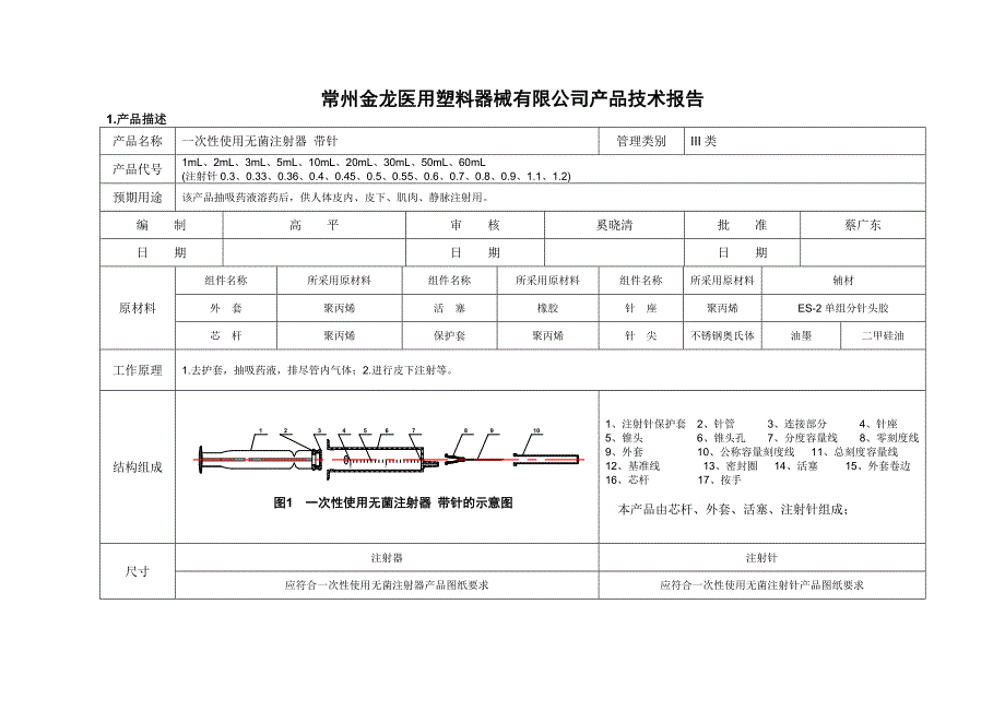 产品技术报告-一次性使用无菌注射器带针_第1页