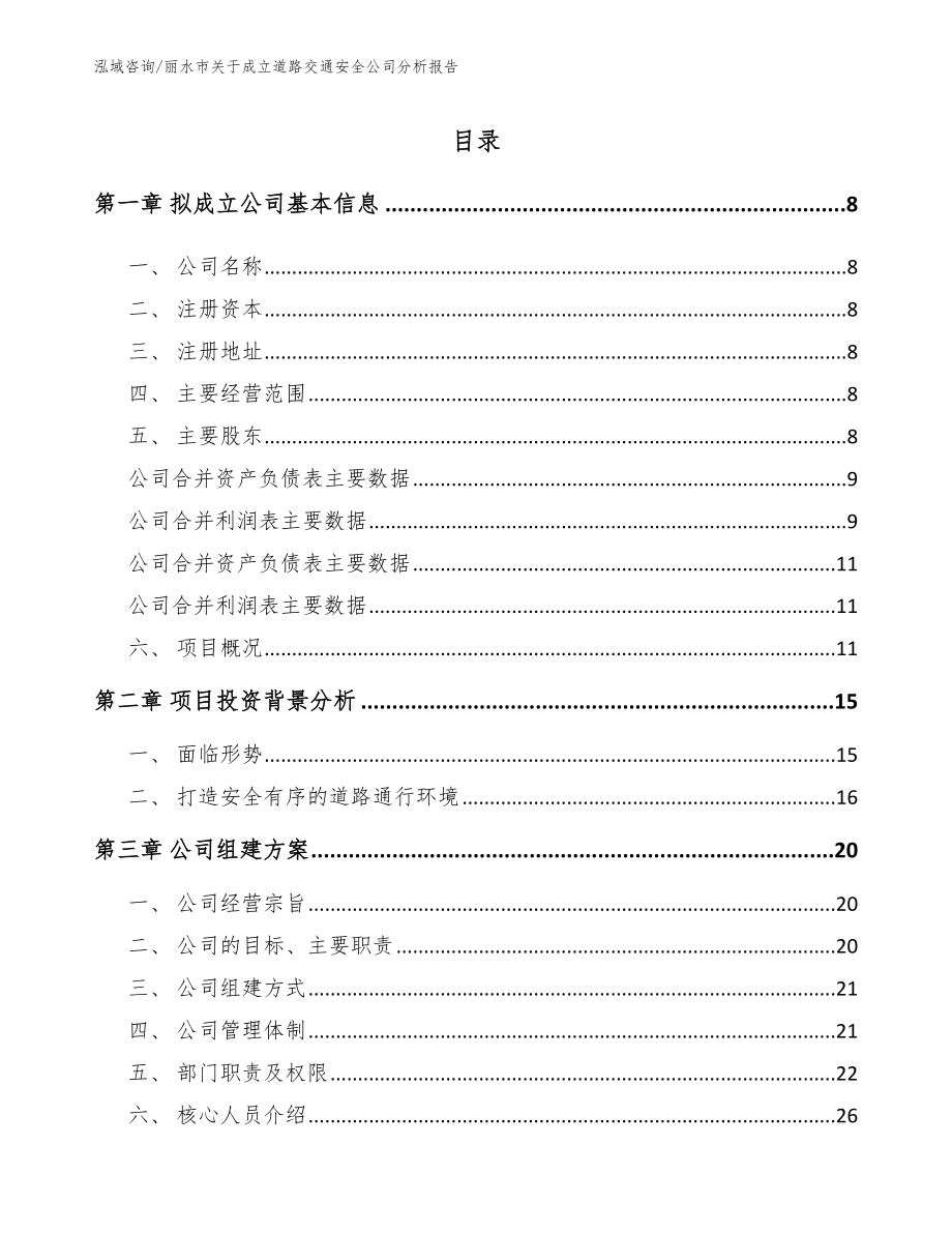 丽水市关于成立道路交通安全公司分析报告模板参考_第2页