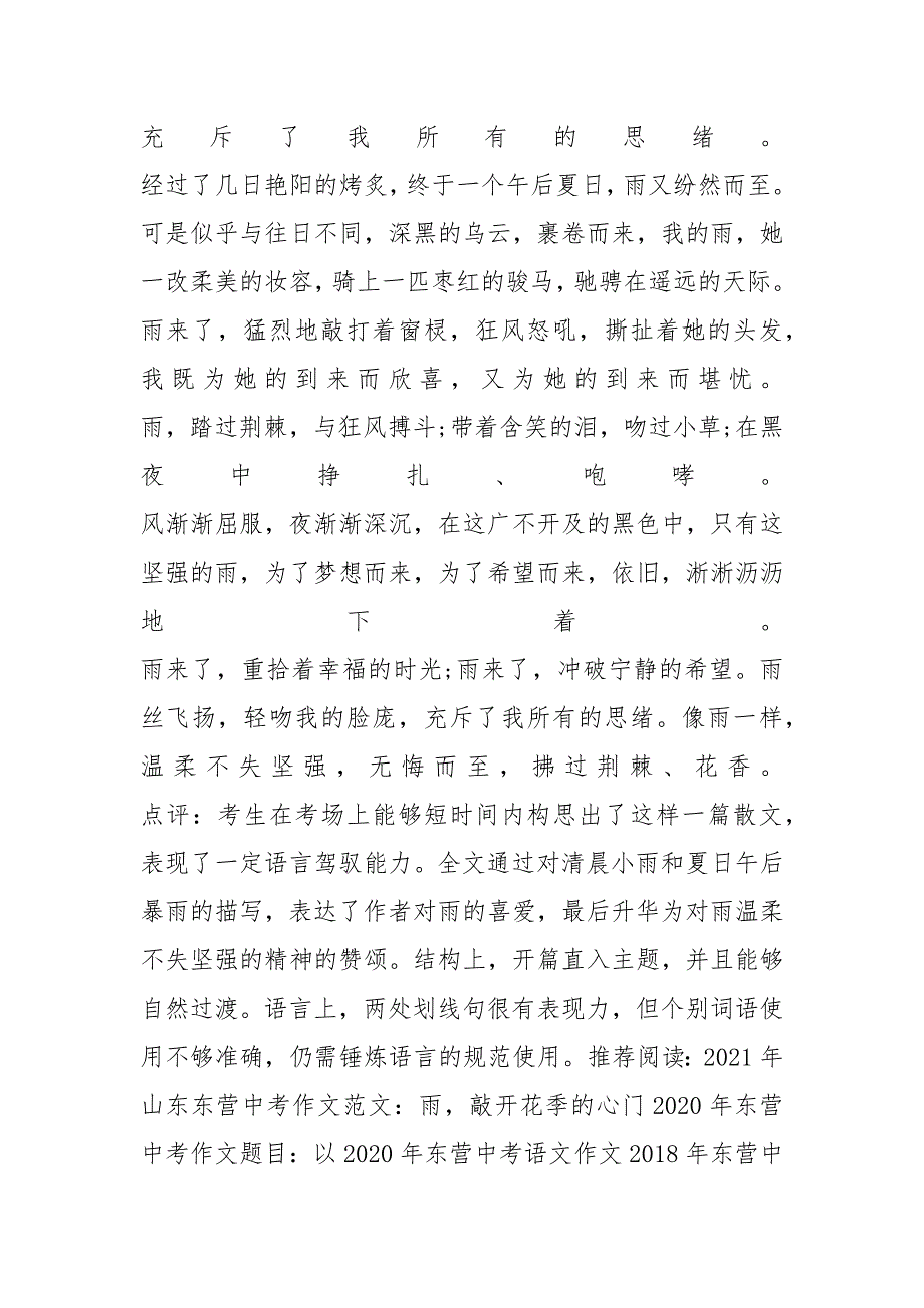 2021山东东营中考作文范文600字：雨来了_第2页