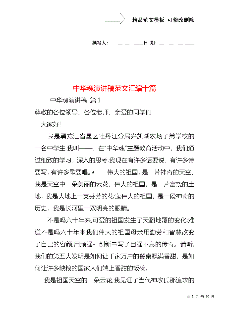 中华魂演讲稿范文汇编十篇_第1页