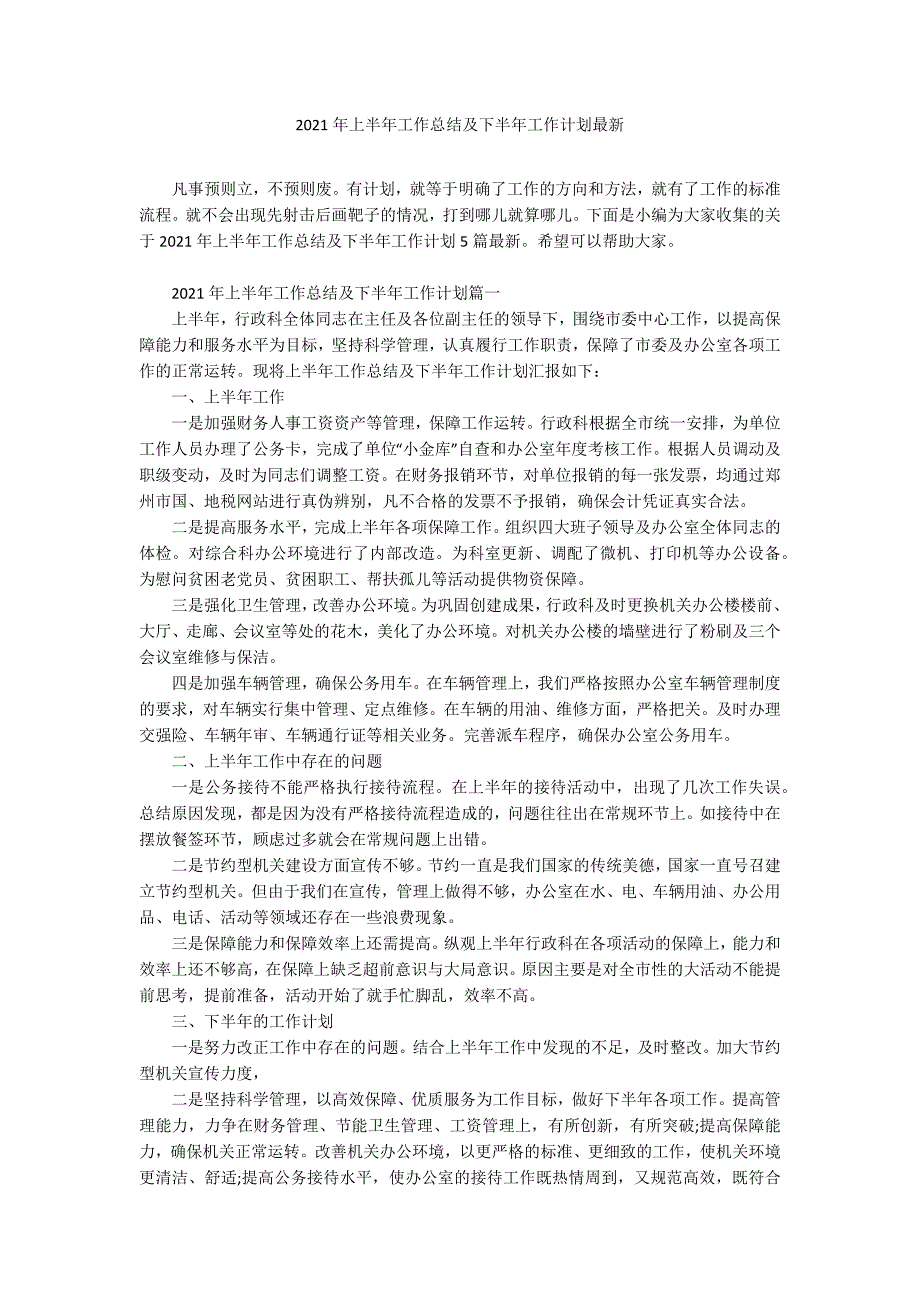 2021年上半年工作总结及下半年工作计划最新_第1页