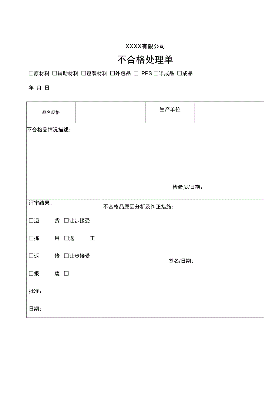 不合格品处理单_第1页