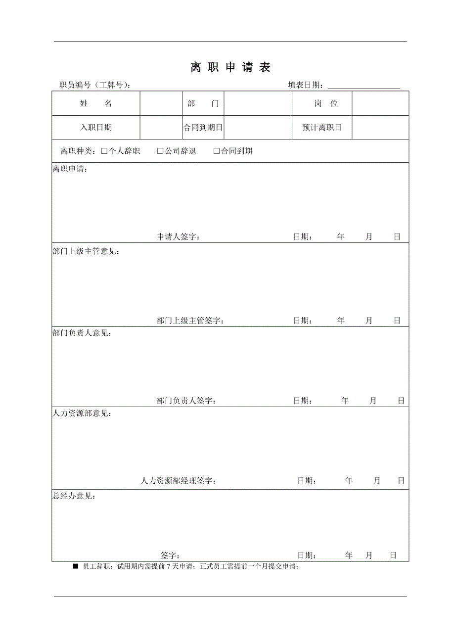 员工离职申请表(交接表)_第1页